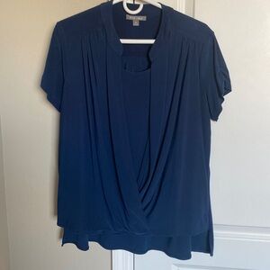 Roz & Ali navy drape effect front blouse size XL